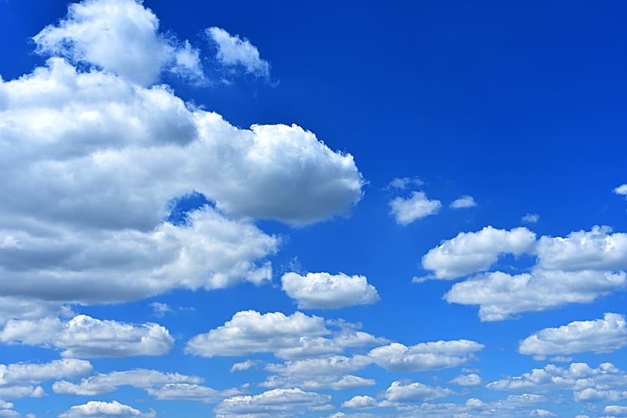 clouded sky, clouds, cumulus, cumulus clouds, summer day, blue, HD wallpaper