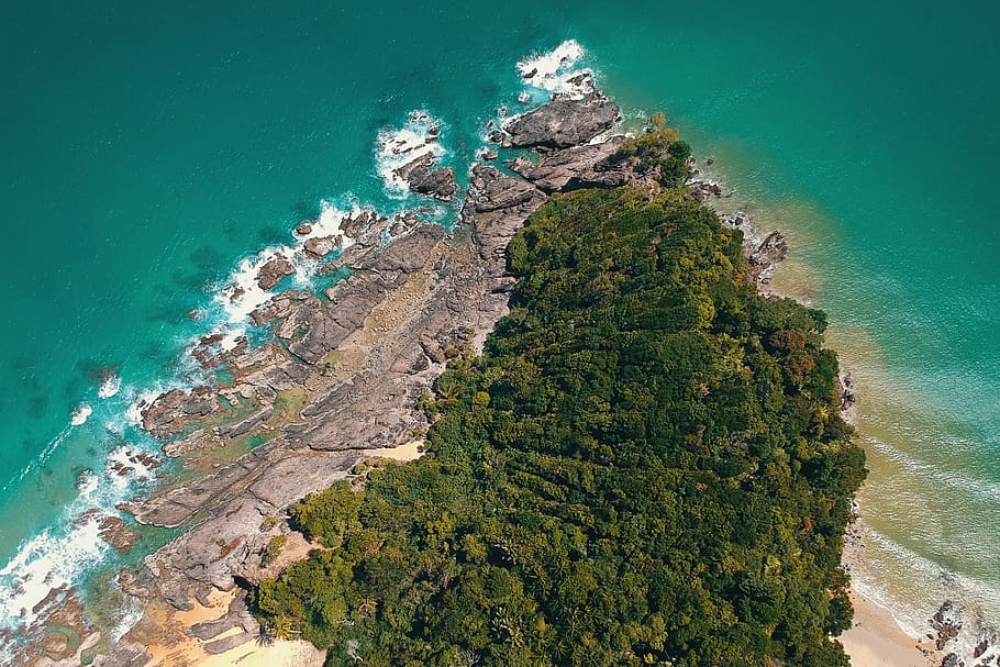 Aerial Photography of Island and Sea, bay, beach, coast, daylight HD wallpaper