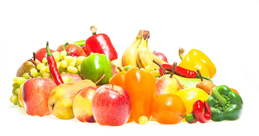 vegetables, fruits, white, fresh, freshness, pile, closeup, HD wallpaper