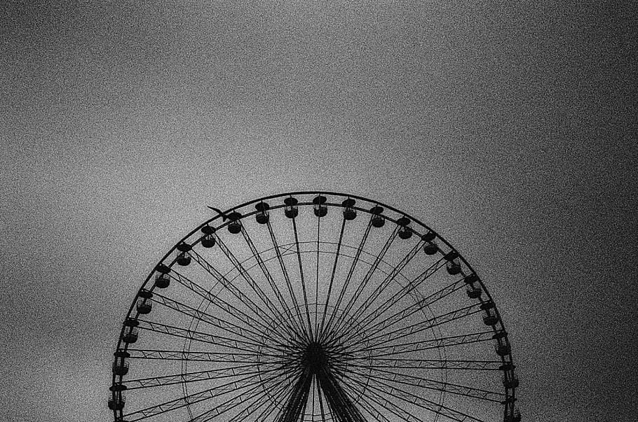 Ferris wheel in black white, activity, amusement, art, attraction, HD wallpaper