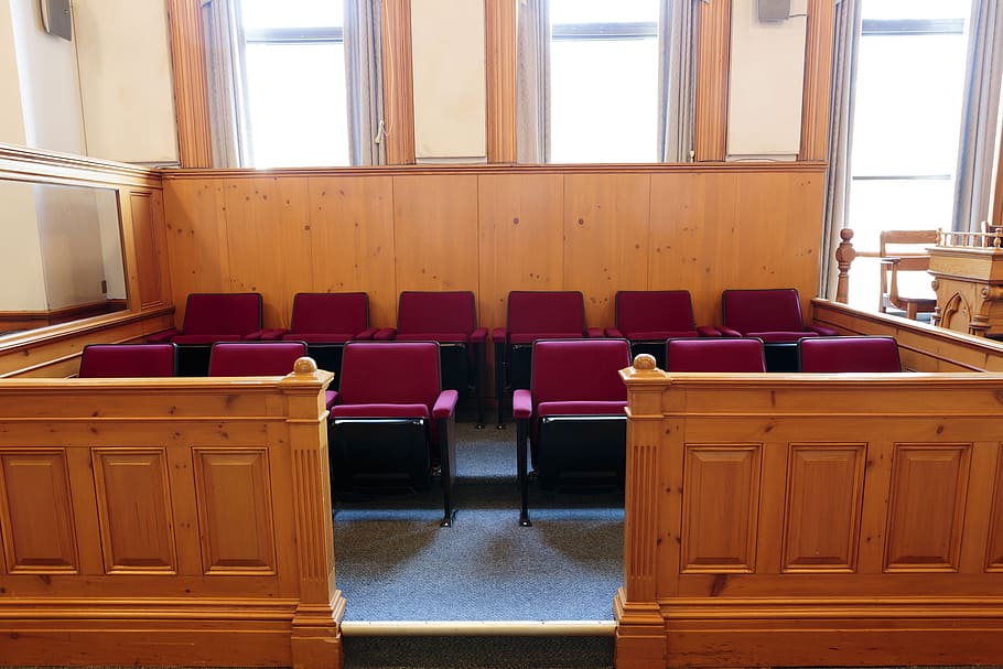 Seats of the jury box, courtroom, empty, chairs, interior, courthouse, HD wallpaper