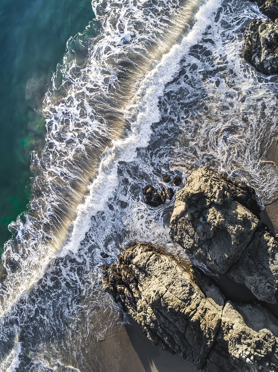 aerial view of rock formation beside body of water, ocean, sea, HD wallpaper