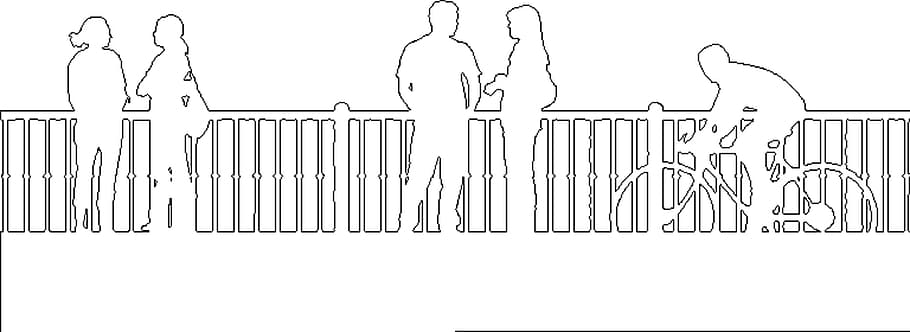 people, outside, wireframe, lineart, panoramic, in a row, white background