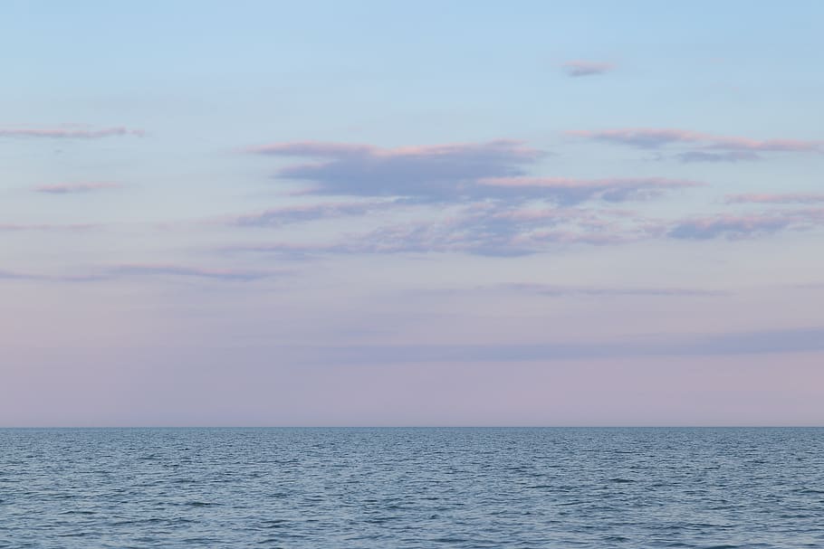 sea, evening, sky, clouds, blue, horizon over water, cloud - sky HD wallpaper