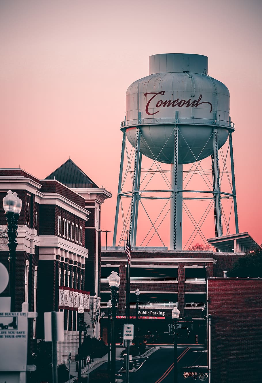 Concord septic tank, water tower, urban, flagstone, town, high rise HD wallpaper
