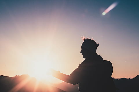 Silhouette of Man during Sunset, backlit, dawn, dusk, evening HD wallpaper