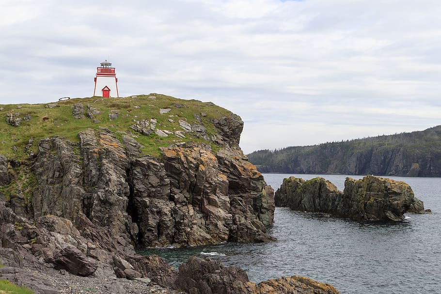 Light tower on coastline, Newfoundland and Labrador, Canada., HD wallpaper