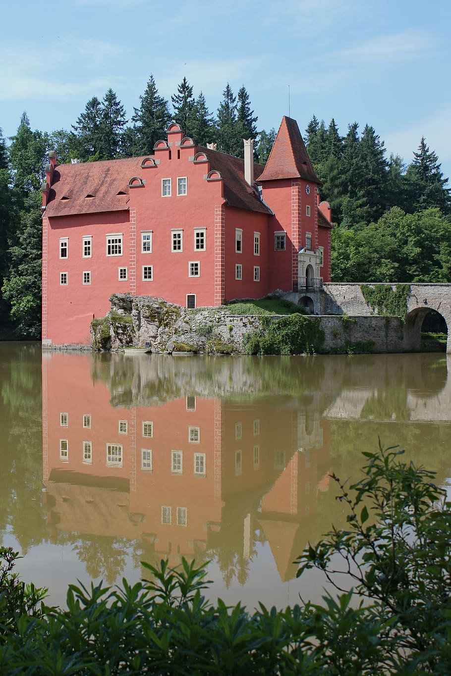 castle, building, architecture, moat, fort, červená lhota castle HD wallpaper