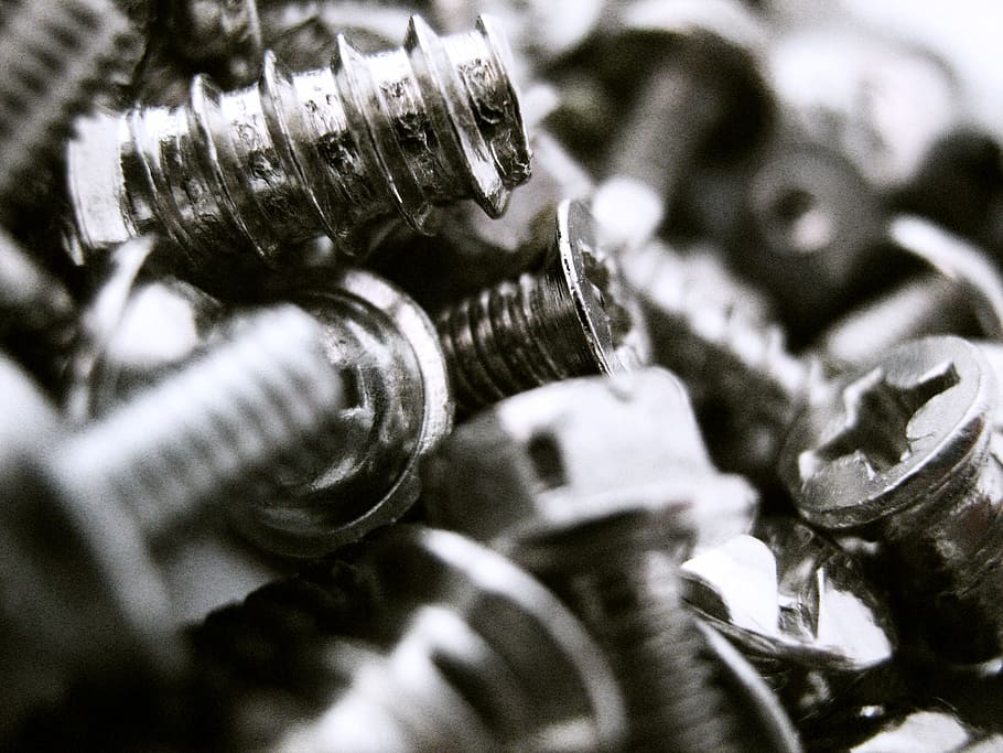 screws, closeup, heap, chrome, steel, nobody, many, heavy, bolt HD wallpaper