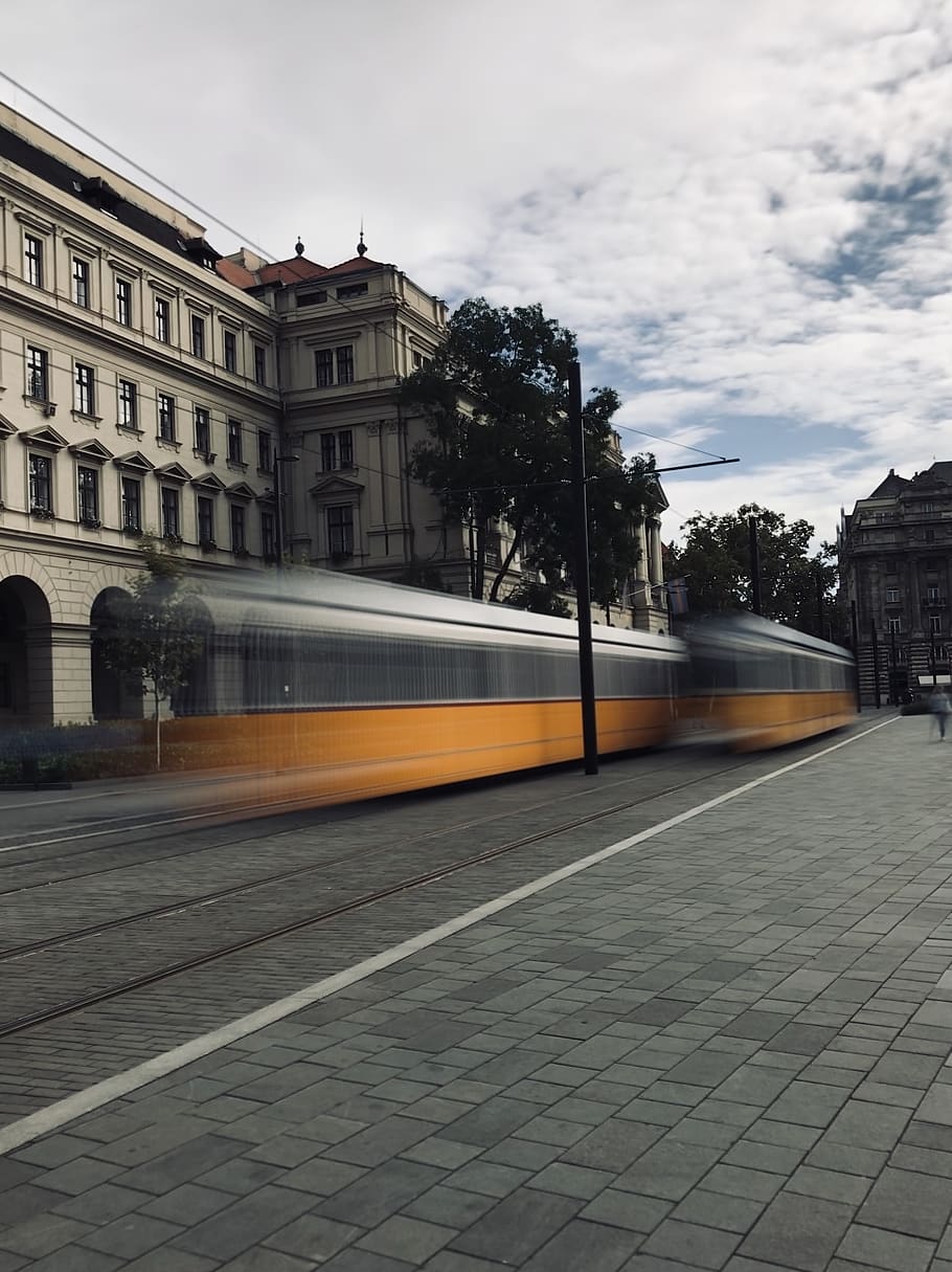 budapest, hungary, building, tree, railway, old, yellow, city HD wallpaper