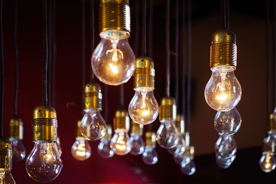 clear light bulb lot, glass - material, hanging, filament, transparent HD wallpaper