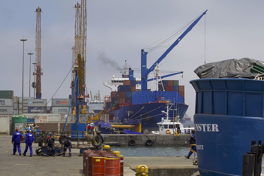 namibia, walvis bay, crane - construction machinery, industry HD wallpaper