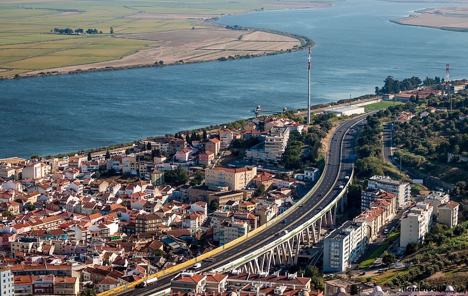 vila franca de xira, portugal, rio, city, urban, water, houses, HD wallpaper