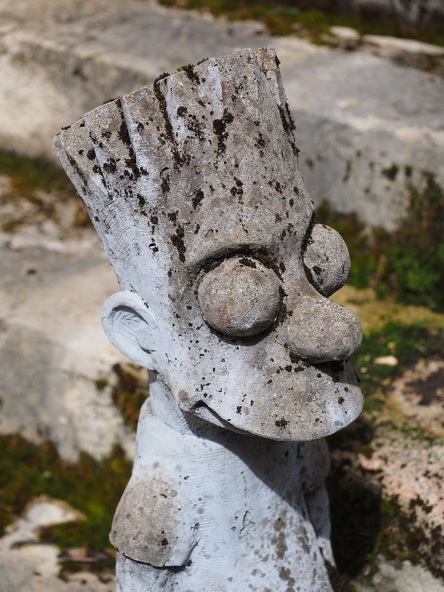 bart simpson, figure, stone figure, statue, sculpture, focus on foreground HD wallpaper