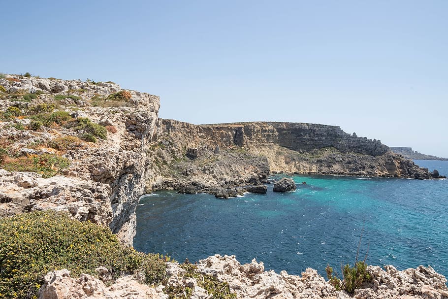 malta, cliffs, sea, rocks, clear sky, water, beauty in nature HD wallpaper