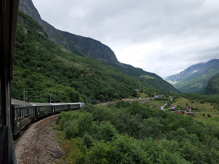 norway, flåm, trainrail, mountain, tree, flamsbana, railway HD wallpaper