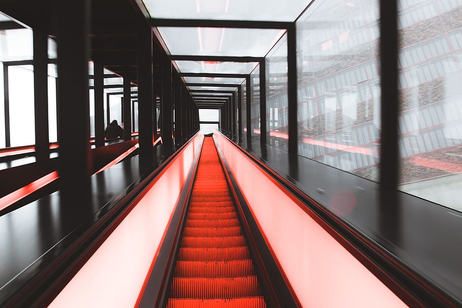 White and Orange Hallway, architecture, blur, building, daylight HD wallpaper