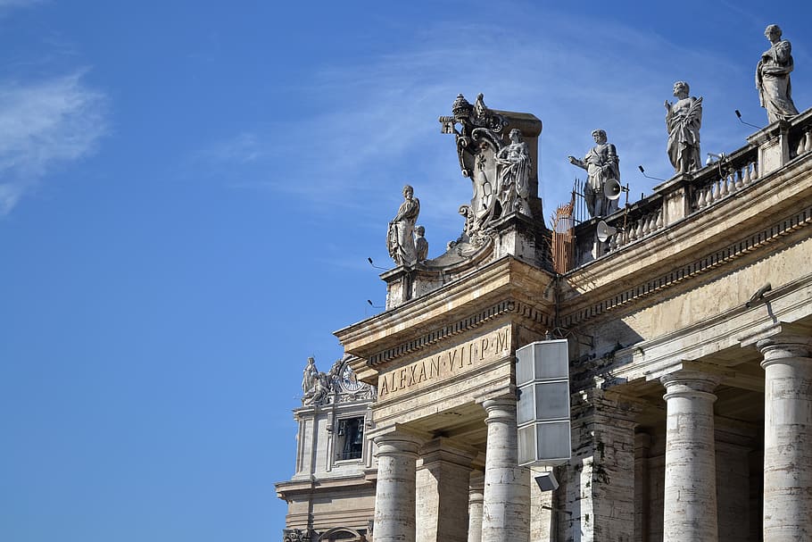 vatican city, saint, church, vaticano, column, statue, sky, HD wallpaper