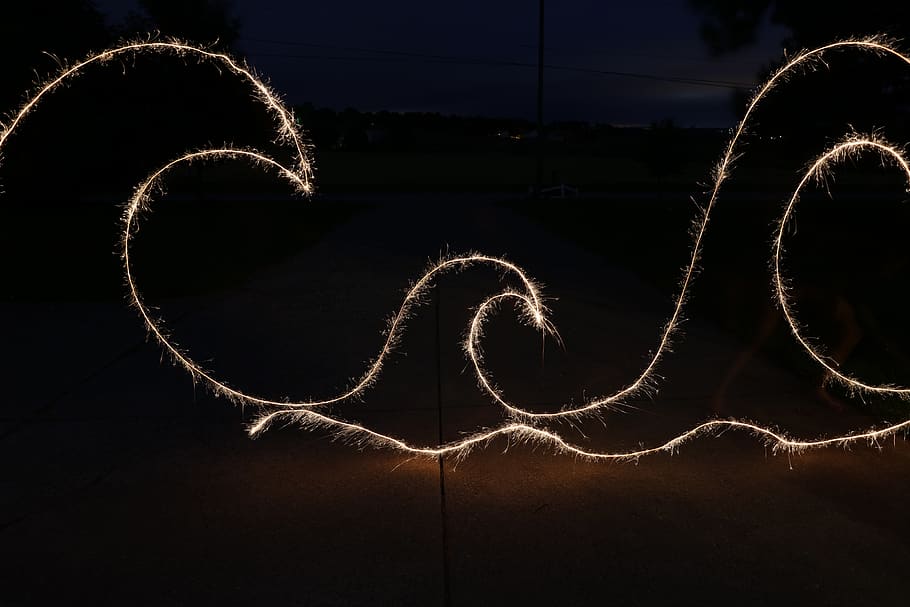 sea wave string lights, sparkler exposure, long exposure, time exposure HD wallpaper