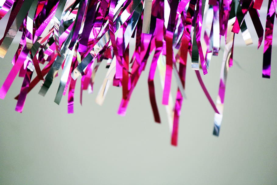 Pink And Silver Garland, decor, design, hanging, pink color, large group of objects HD wallpaper