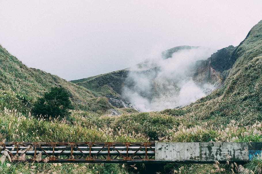 white clouds, mountain, outdoors, nature, taipei, slope, taiwan HD wallpaper