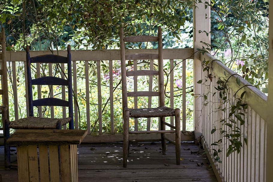 porch, front porch, chair, rocking chair, ivy, vine, garden, HD wallpaper