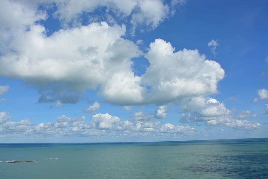 panoramic views, sea sky clouds, nature, blue, panorama, holiday HD wallpaper