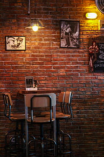 cafe, classic, random, holland, lights, brick wall, seat, chair HD wallpaper