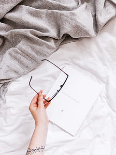 black frame eyeglasses, text, finger, diary, home decor, cushion HD wallpaper