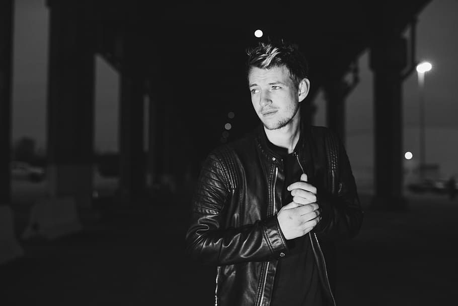 man wearing jacket, apparel, clothing, coat, person, human, leather jacket HD wallpaper