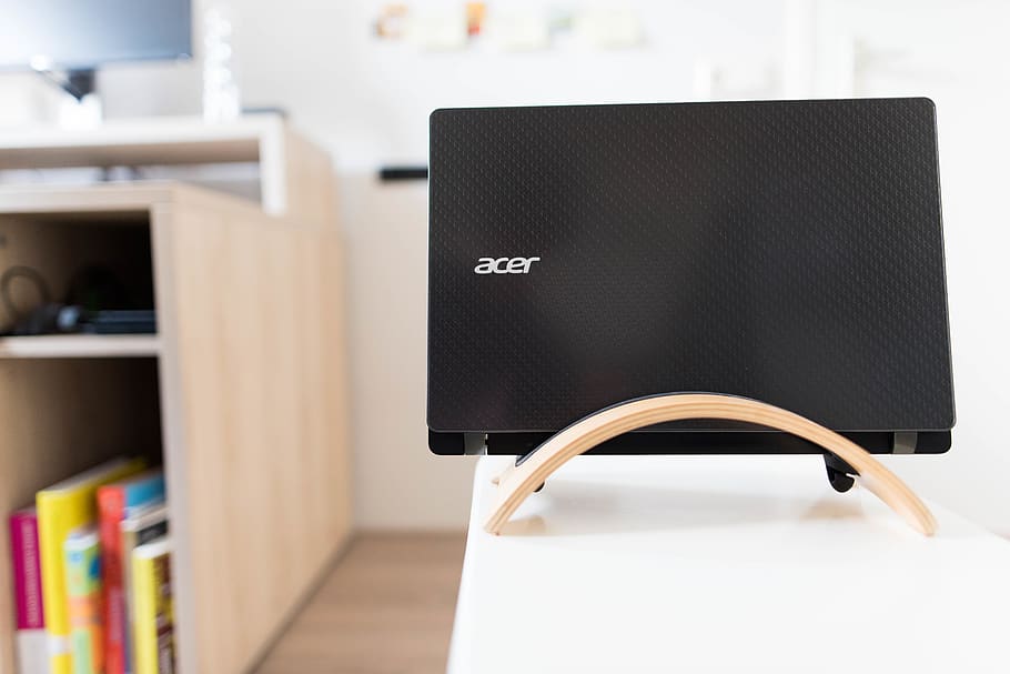black Acer laptop on white wooden table, netherlands, gouda, screen