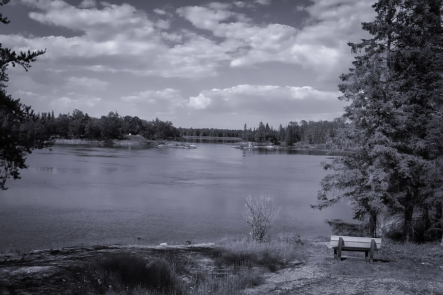 black, white, scenery, nature, landscape, lake, water, sunset HD wallpaper
