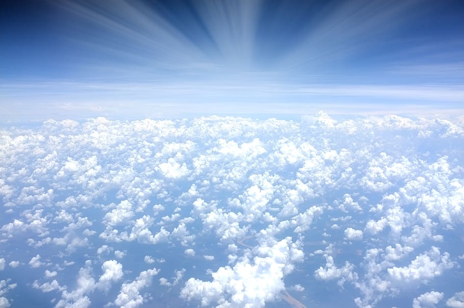 clouds, sky, view, blue, weather, nature, environment, fluffy HD wallpaper