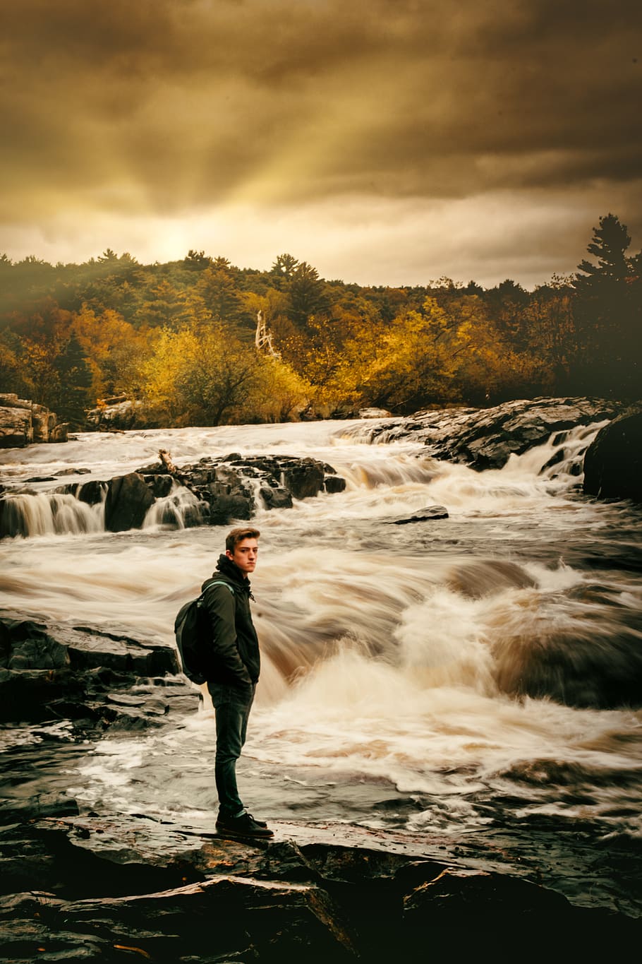 man standing beside river, human, person, people, stream, water HD wallpaper