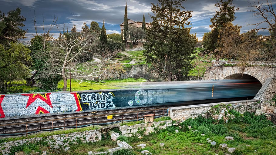 Time Lapse Photography of Train Passing Through Bridge, blurry HD wallpaper
