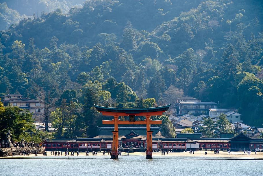 o-torii gate, itsukushima shrine, miyajima, japan, japanese, HD wallpaper