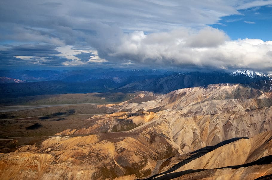 Aerial Photography of Mountain Range, beautiful, clouds, dawn HD wallpaper