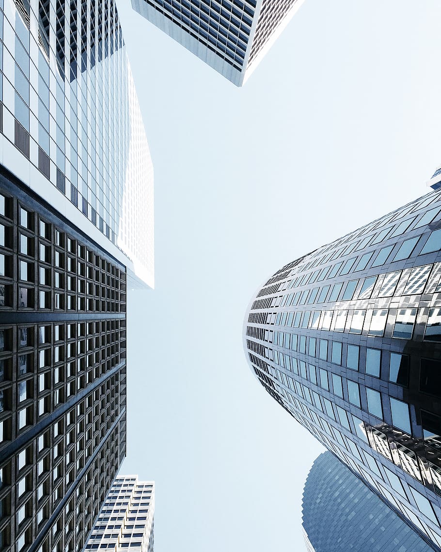worms eye view of skyscraper, architecture, built structure, building exterior HD wallpaper