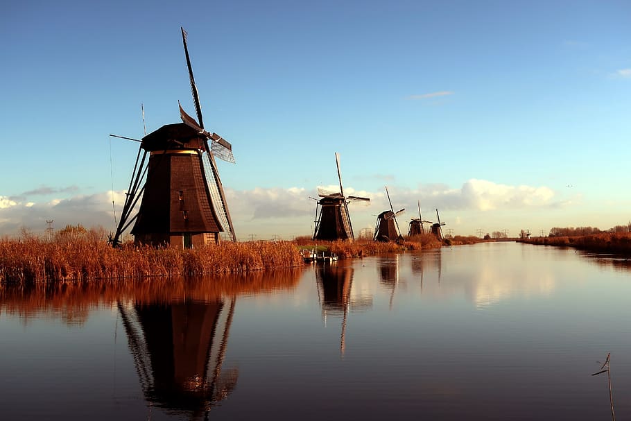 kinderdijk, mills, netherlands, holland, windmills, tourism, HD wallpaper