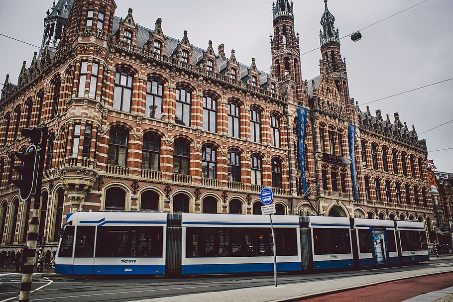 brown and beige gothic structural building, vehicle, train, transportation HD wallpaper