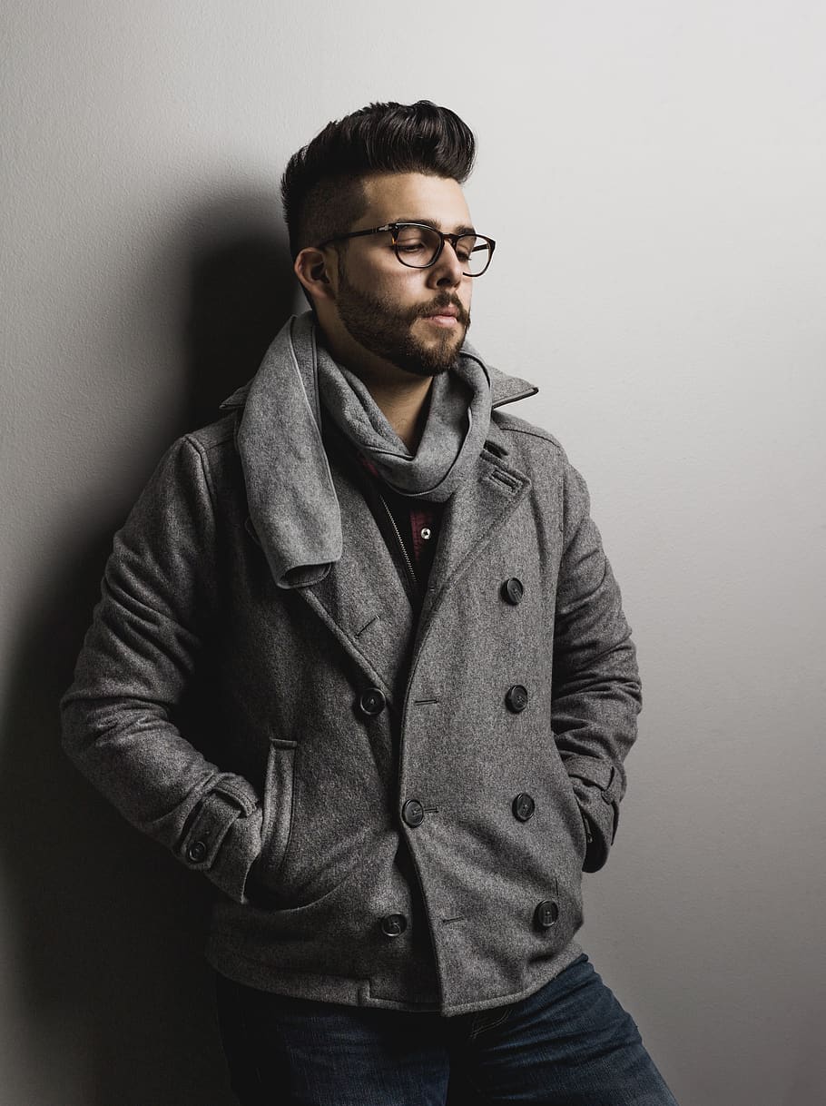 man wearing gray jacket, apparel, clothing, coat, overcoat, human HD wallpaper
