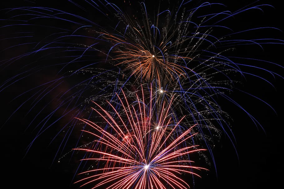 fireworks display during nighttime, explosion, sky, independence day HD wallpaper