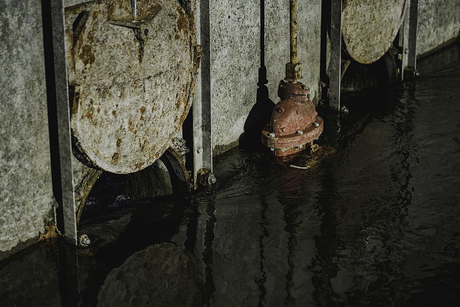red mechanical gate valve on water, hydrant, rust, bread, food HD wallpaper