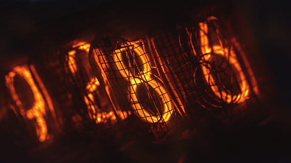 four number LED decors, fire, flame, forge, light, nixie tubes HD wallpaper