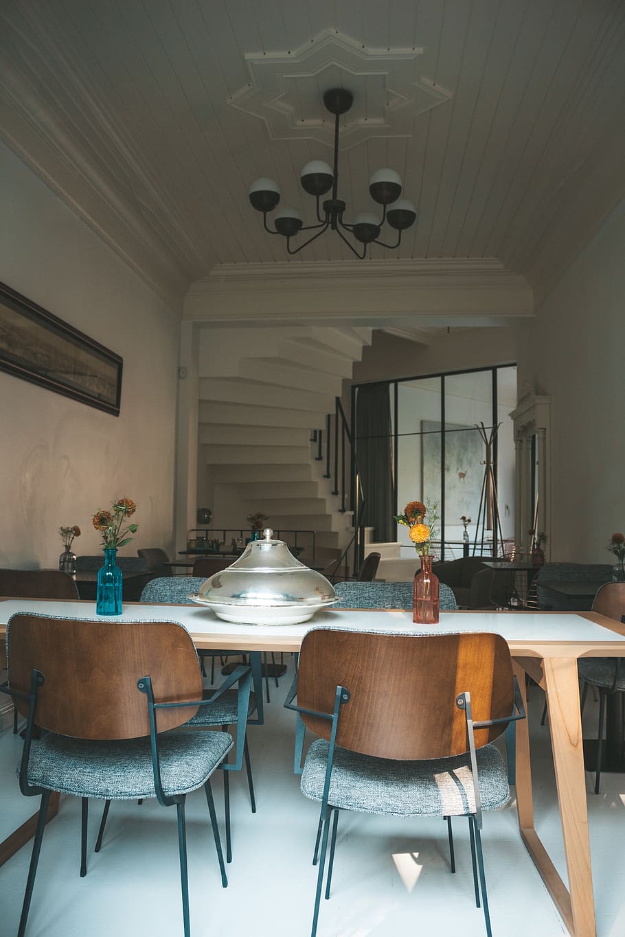 Empty Two Chairs in Front of Table, apartment, architecture, ceiling HD wallpaper
