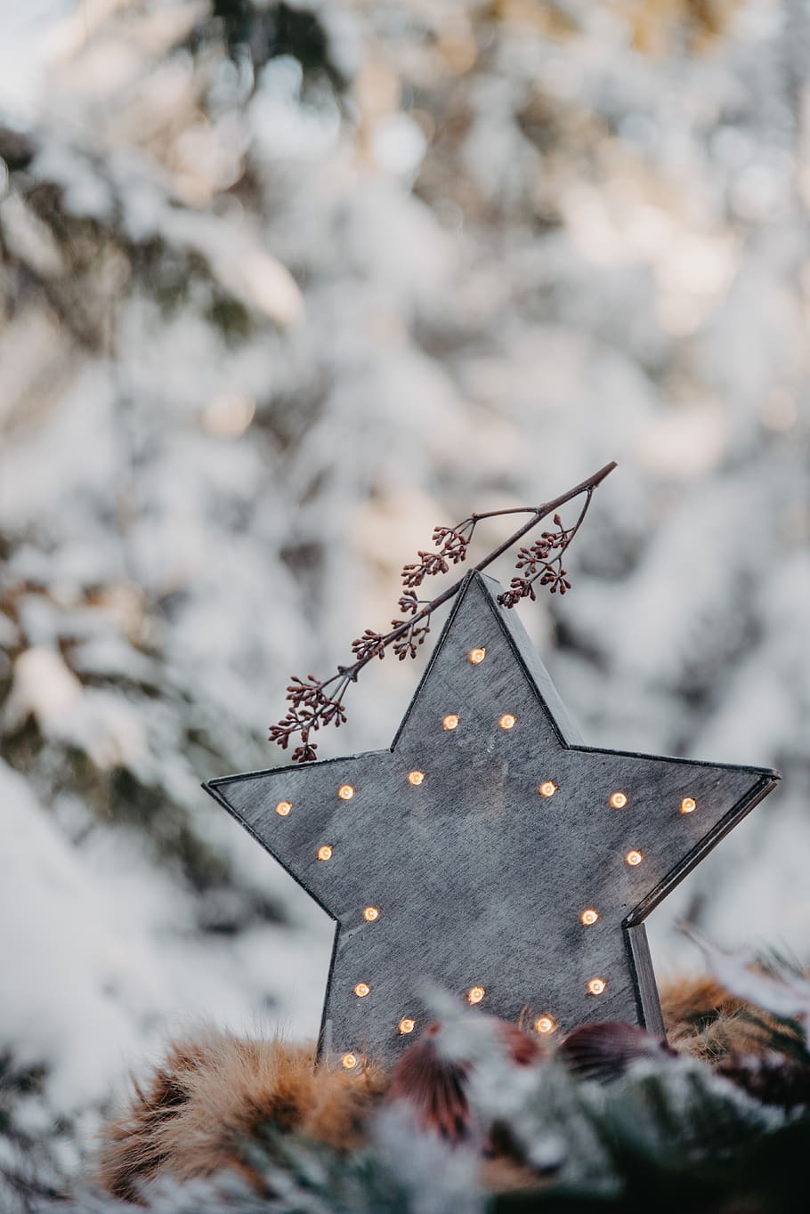 gray star decor, christmas, christmas decoration, winter, cold temperature HD wallpaper