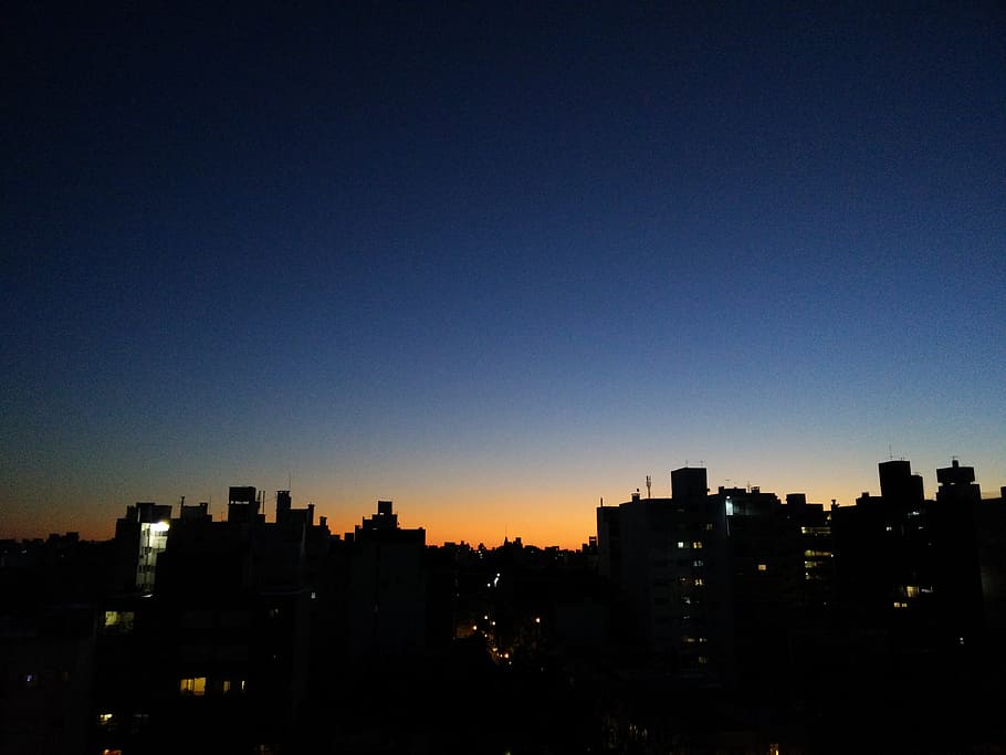 montevideo, uruguay, dawn, sunset, sky, pocitos, clouds, buildings HD wallpaper