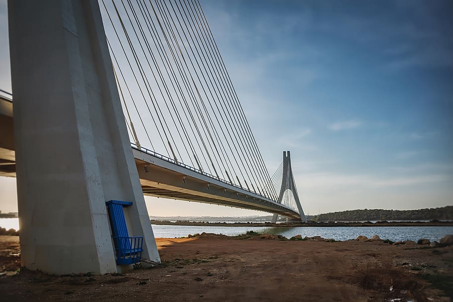 bridge, sunset, architecture, dusk, river, water, twilight HD wallpaper