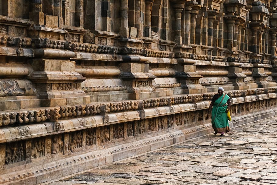 Photo of Woman Wearing Teal Traditional Dress Walking Along Pavement HD wallpaper