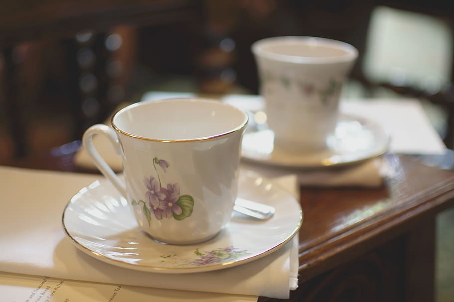tea, teacup, plate, gold, china, cups, dish, dishes, white HD wallpaper